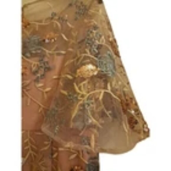 JS Collections Daphne Flutter Sleeve Column Sheath Blush Multi Color Gown Discou - Picture 7 of 14